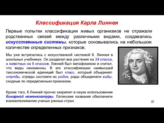 Мы уже встречались с искусственной системой К. Линнея в школьных учебниках.