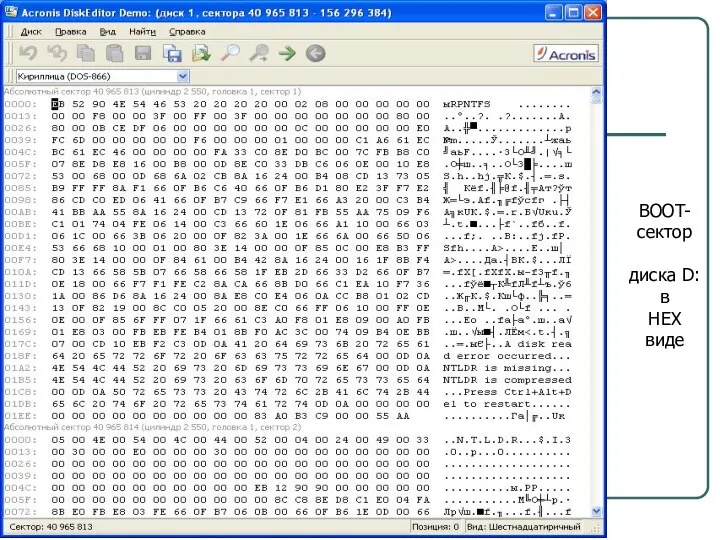 BOOT-сектор диска D: в HEX виде