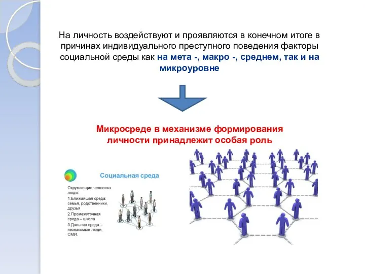 На личность воздействуют и проявляются в конечном итоге в причинах индивидуального