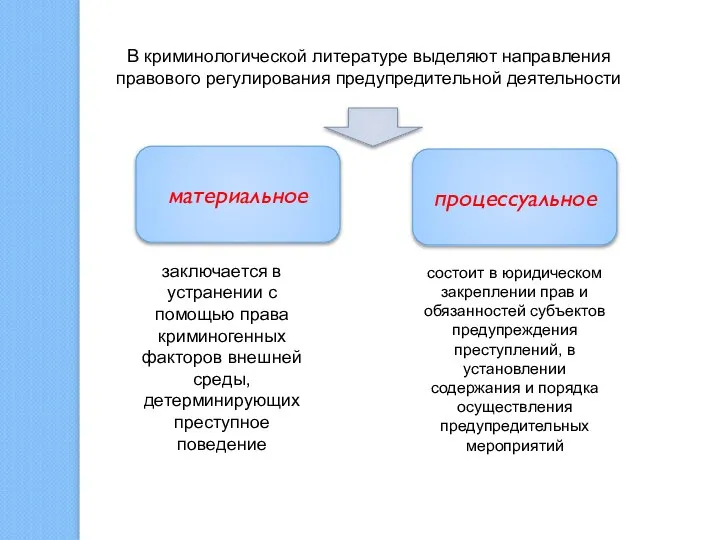 В криминологической литературе выделяют направления правового регулирования предупредительной деятельности заключается в