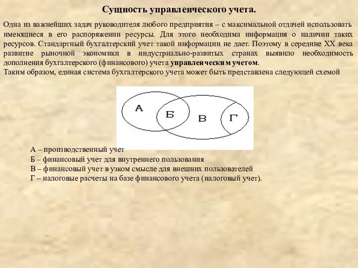 Сущность управленческого учета. Одна из важнейших задач руководителя любого предприятия –