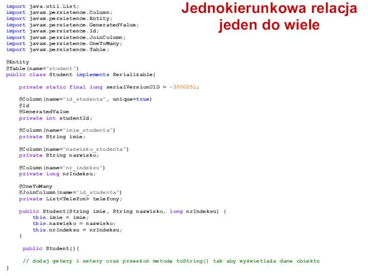 import java.util.List; import javax.persistence.Column; import javax.persistence.Entity; import javax.persistence.GeneratedValue; import javax.persistence.Id; import