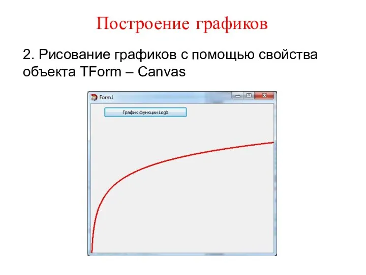 Построение графиков 2. Рисование графиков с помощью свойства объекта TForm – Canvas