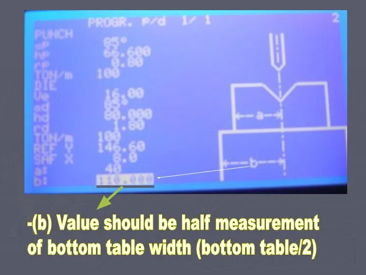 -(b) Value should be half measurement of bottom table width (bottom table/2)