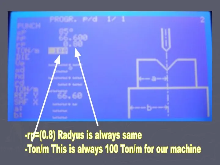 -rp=(0.8) Radyus is always same -Ton/m This is always 100 Ton/m for our machine