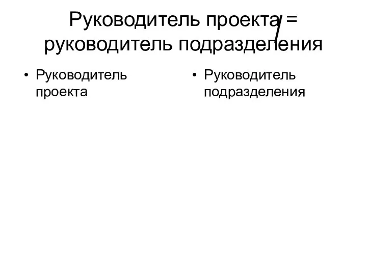 Руководитель проекта = руководитель подразделения Руководитель проекта Руководитель подразделения