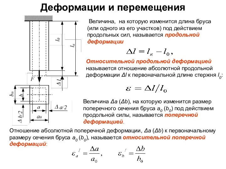 Деформации и перемещения Величина Δа (Δb), на которую изменится размер поперечного