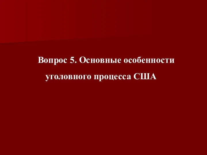 Вопрос 5. Основные особенности уголовного процесса США