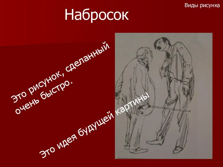 Набросок Это рисунок, сделанный очень быстро. Это идея будущей картины Виды рисунка