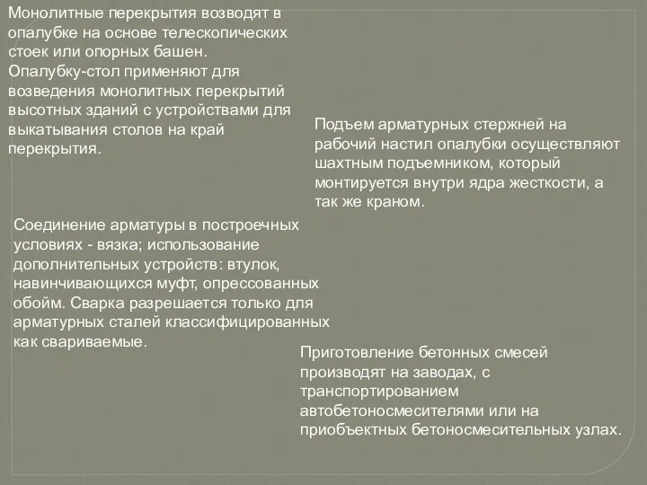 Монолитные перекрытия возводят в опалубке на основе телескопических стоек или опорных