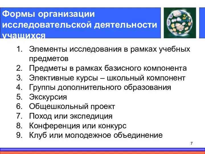 Формы организации исследовательской деятельности учащихся Элементы исследования в рамках учебных предметов