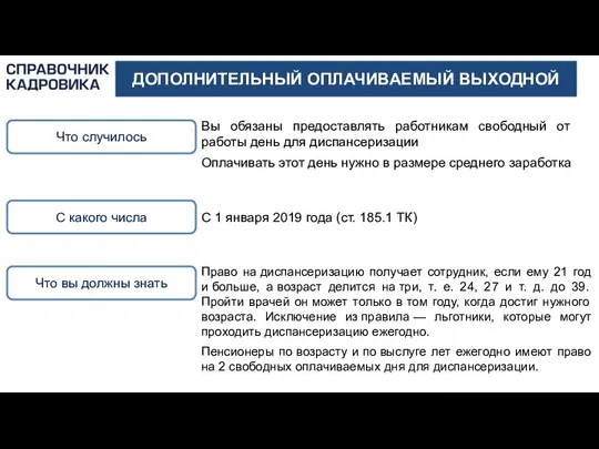 ДОПОЛНИТЕЛЬНЫЙ ОПЛАЧИВАЕМЫЙ ВЫХОДНОЙ Что случилось Вы обязаны предоставлять работникам свободный от