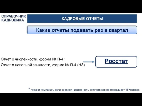 КАДРОВЫЕ ОТЧЕТЫ Какие отчеты подавать раз в квартал Росстат Отчет о