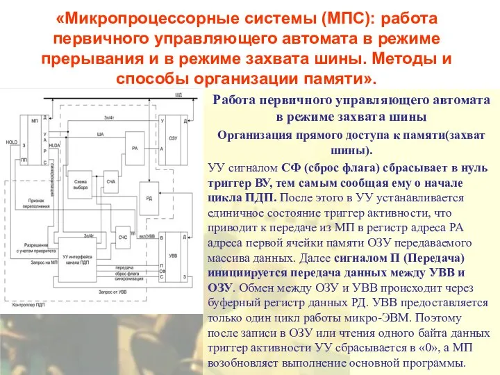 «Микропроцессорные системы (МПС): работа первичного управляющего автомата в режиме прерывания и