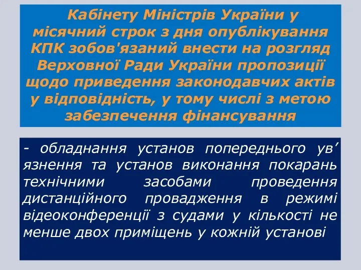 - обладнання установ попереднього ув’язнення та установ виконання покарань технічними засобами