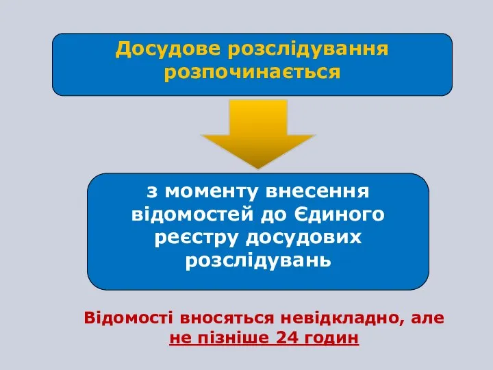 Досудове розслідування розпочинається з моменту внесення відомостей до Єдиного реєстру досудових