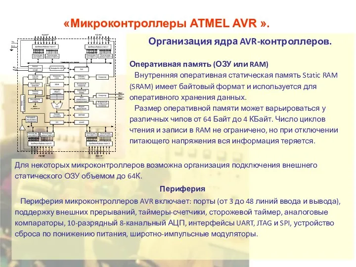 «Микроконтроллеры ATMEL AVR ». Организация ядра AVR-контроллеров. Оперативная память (ОЗУ или