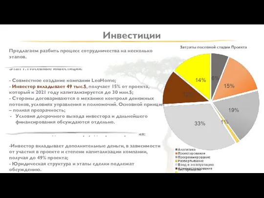 Инвестиции Предлагаем разбить процесс сотрудничества на несколько этапов. Этап 1. Посевные