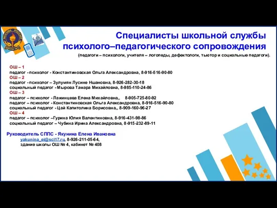 Специалисты школьной службы психолого–педагогического сопровождения ОШ – 1 педагог - психолог