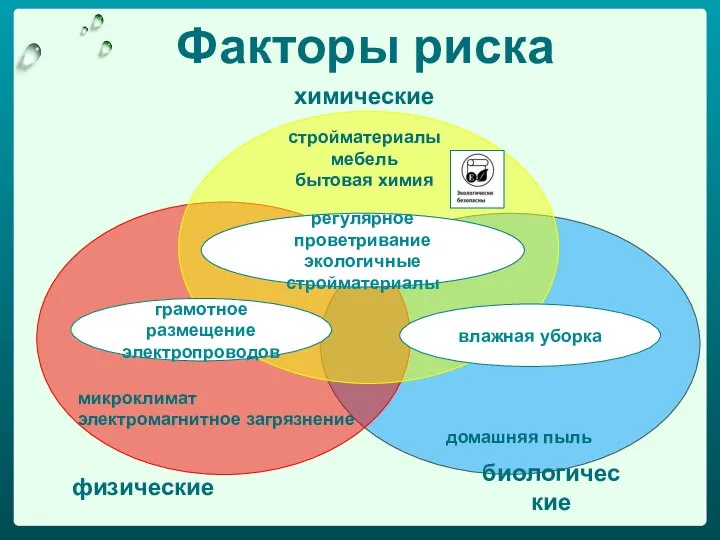 Факторы риска стройматериалы мебель бытовая химия микроклимат электромагнитное загрязнение домашняя пыль