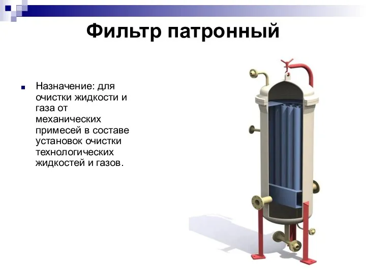 Фильтр патронный Назначение: для очистки жидкости и газа от механических примесей