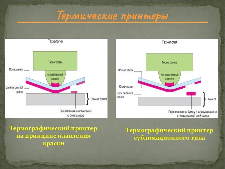 Термические принтеры Термографический принтер на принципе плавления краски Термографический принтер сублимационного типа