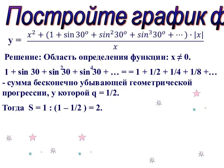 у = Решение: Область определения функции: х ≠ 0. 1 +