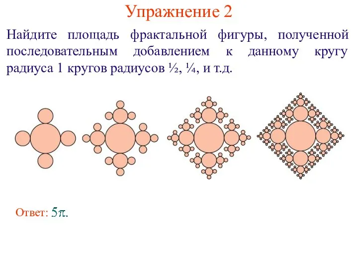 Упражнение 2 Найдите площадь фрактальной фигуры, полученной последовательным добавлением к данному