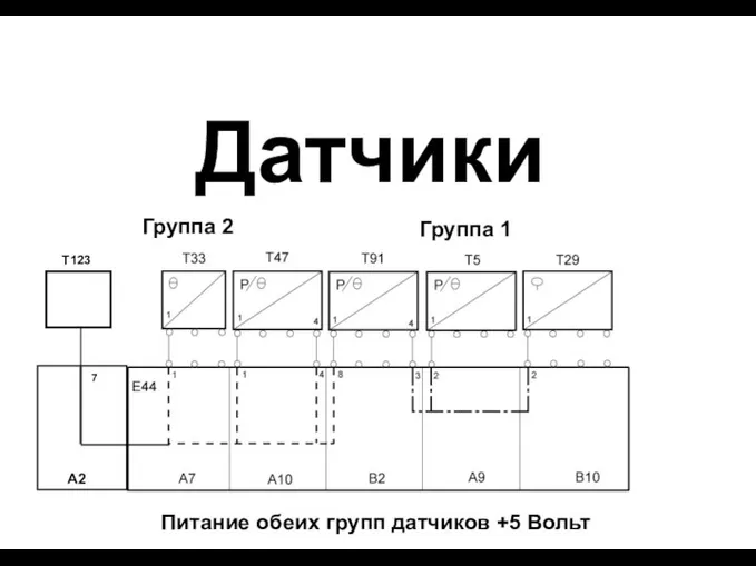 Датчики Питание обеих групп датчиков +5 Вольт А2 7 Т123 Группа 2 Группа 1