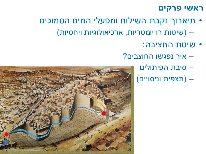 ראשי פרקים תיארוך נקבת השילוח ומפעלי המים הסמוכים (שיטות רדיומטריות, ארכיאולוגיות