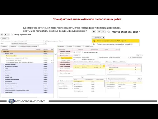 План-фактный анализ объемов выполненных работ Мастер обработки смет позволяет создавать план-график