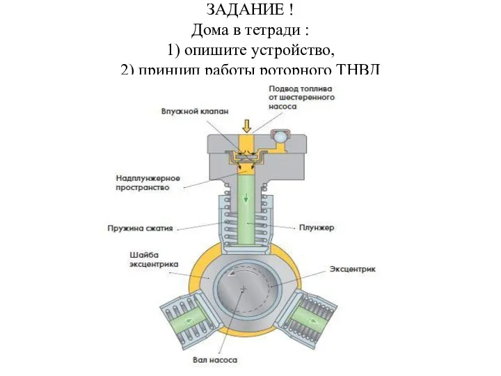 ЗАДАНИЕ ! Дома в тетради : 1) опишите устройство, 2) принцип работы роторного ТНВД