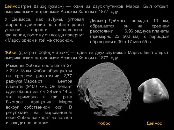 Де́ймос (греч. Δείμος «ужас») — один из двух спутников Марса. Был