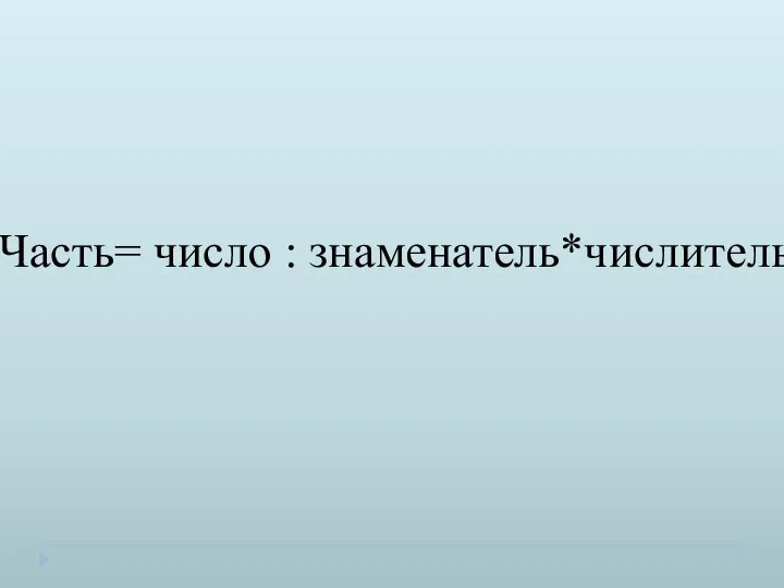 Часть= число : знаменатель*числитель