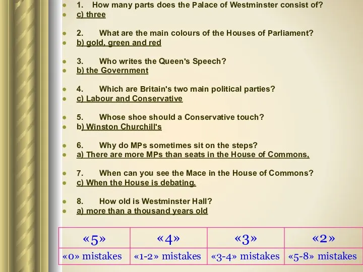 1. How many parts does the Palace of Westminster consist of?