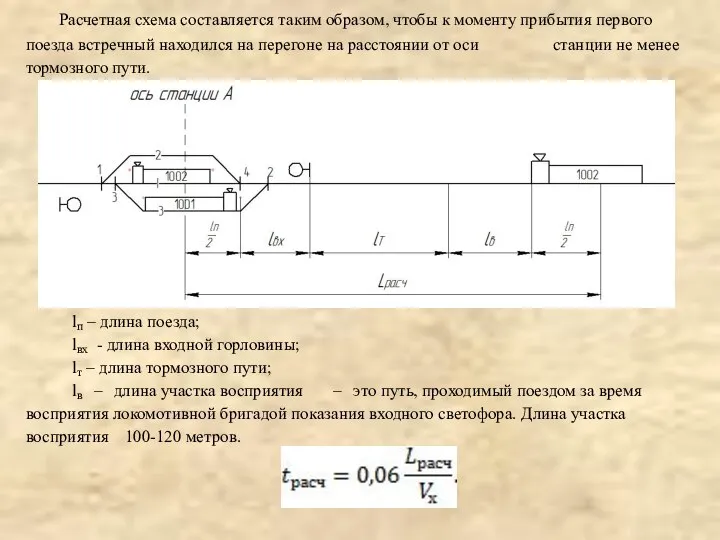 Расчетная схема составляется таким образом, чтобы к моменту прибытия первого поезда