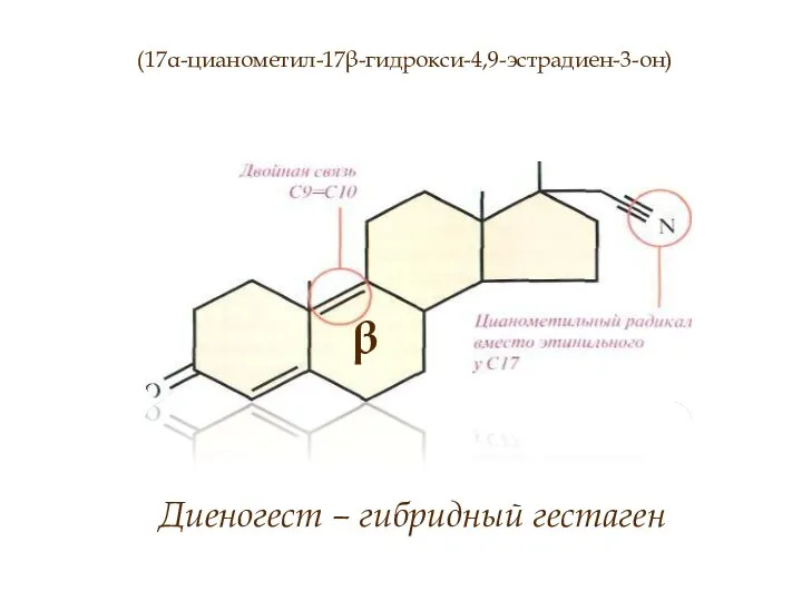β (17α-цианометил-17β-гидрокси-4,9-эстрадиен-3-он) Диеногест – гибридный гестаген