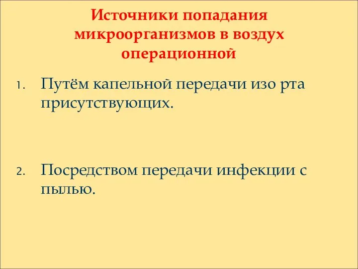 Источники попадания микроорганизмов в воздух операционной Путём капельной передачи изо рта