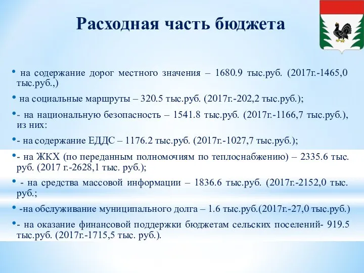 Расходная часть бюджета на содержание дорог местного значения – 1680.9 тыс.руб.