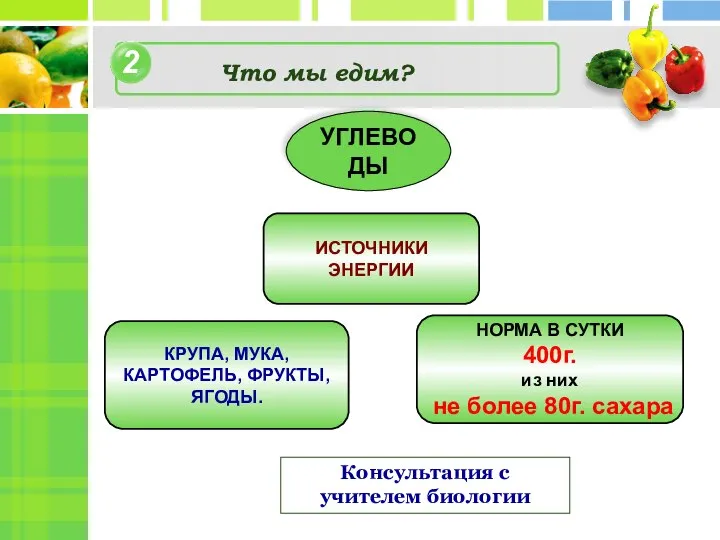 2 4 Что мы едим? Консультация с учителем биологии УГЛЕВОДЫ ИСТОЧНИКИ