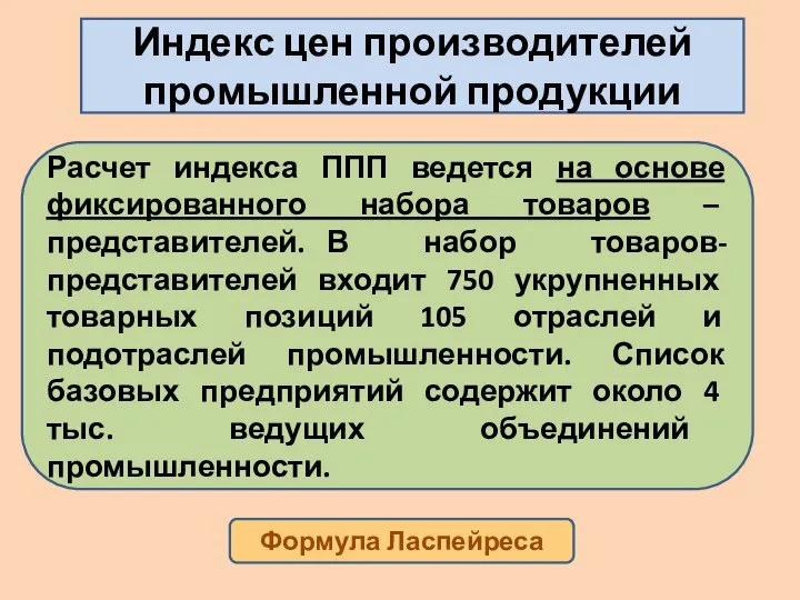 Индекс цен производителей промышленной продукции Расчет индекса ППП ведется на основе