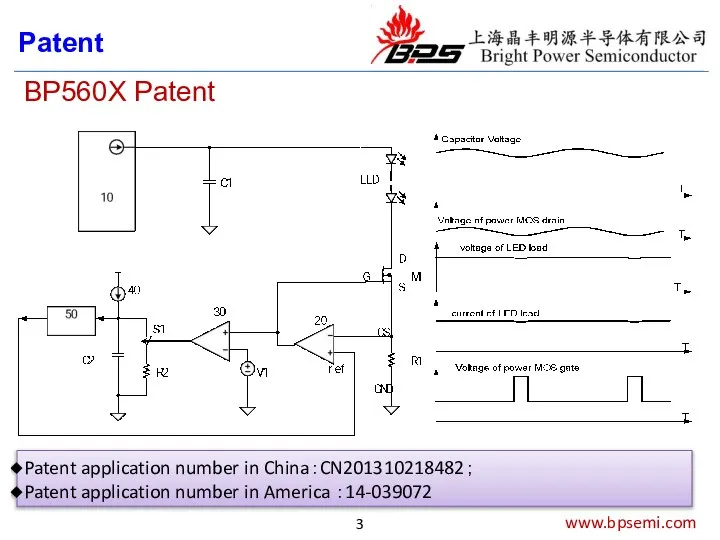 www.bpsemi.com Patent application number in China：CN201310218482； Patent application number in America ：14-039072 BP560X Patent Patent
