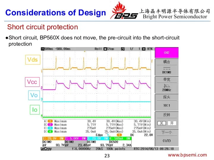 www.bpsemi.com Considerations of Design Short circuit protection Short circuit, BP560X does