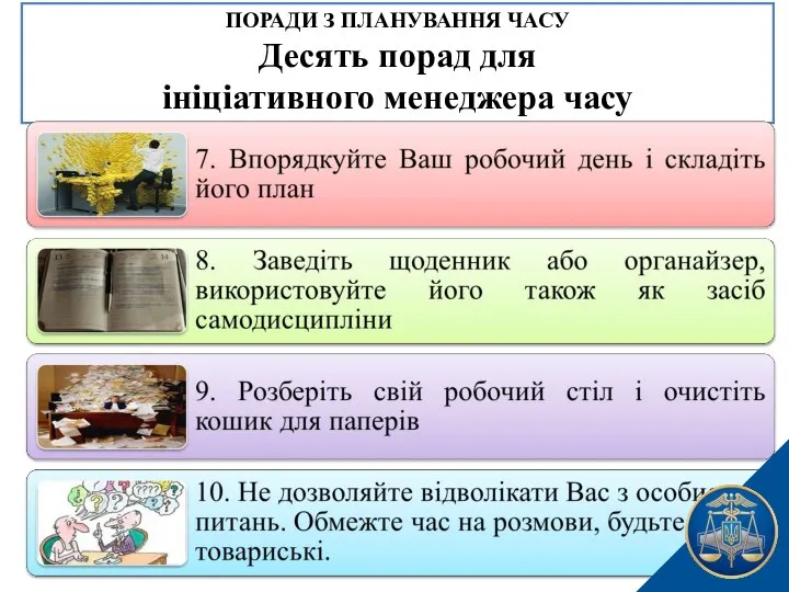 ПОРАДИ З ПЛАНУВАННЯ ЧАСУ Десять порад для ініціативного менеджера часу