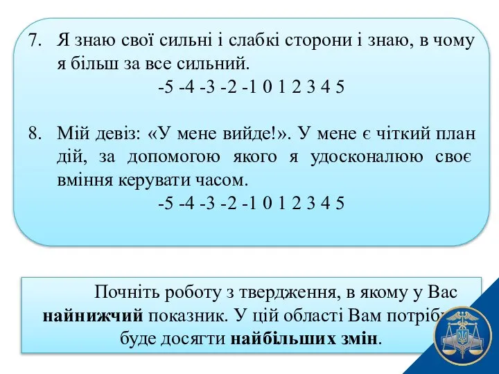 7. Я знаю свої сильні і слабкі сторони і знаю, в