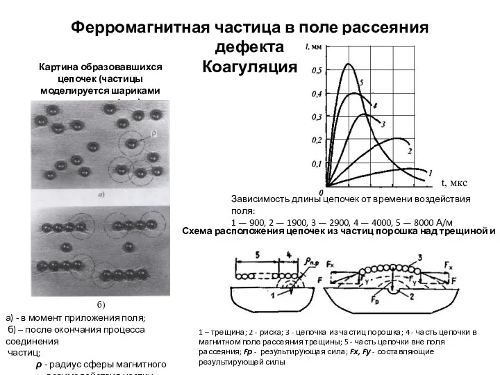 Ферромагнитная частица в поле рассеяния дефекта Коагуляция Картина образовавшихся цепочек (частицы