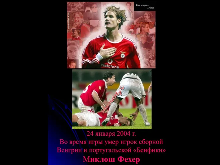 24 января 2004 г. Во время игры умер игрок сборной Венгрии и португальской «Бенфики» Миклош Фехер