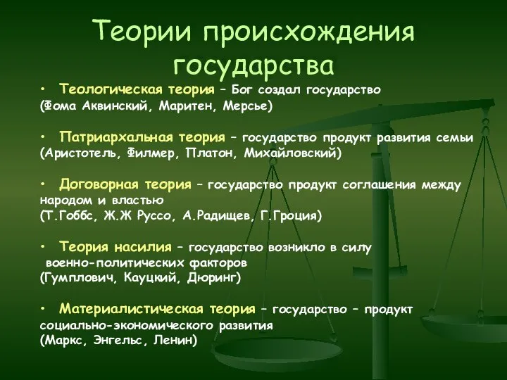 Теории происхождения государства Теологическая теория – Бог создал государство (Фома Аквинский,