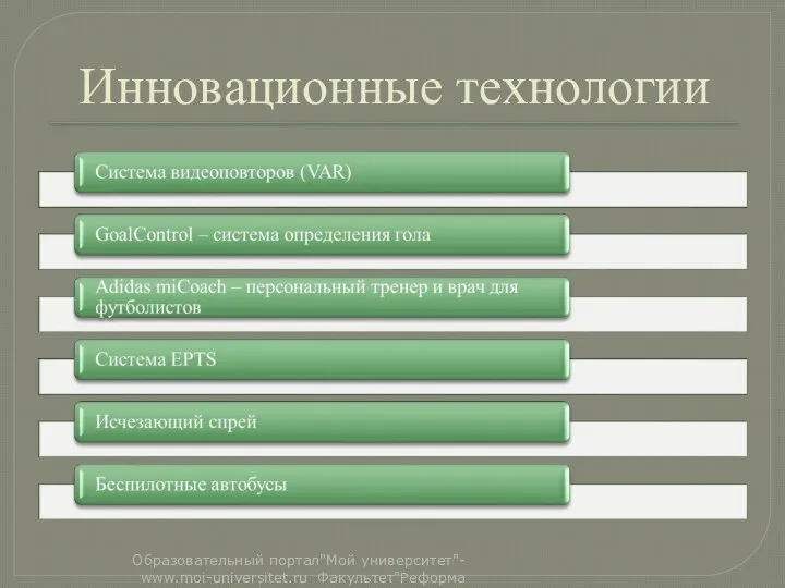 Инновационные технологии Образовательный портал"Мой университет"- www.moi-universitet.ru Факультет"Реформа образования" - www.edu-reforma.ru