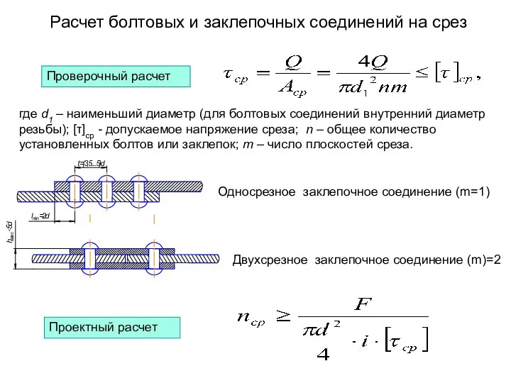 Расчет болтовых и заклепочных соединений на срез где d1 – наименьший